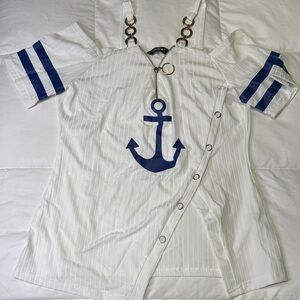Chic Nautical White Top with Blue Anchor